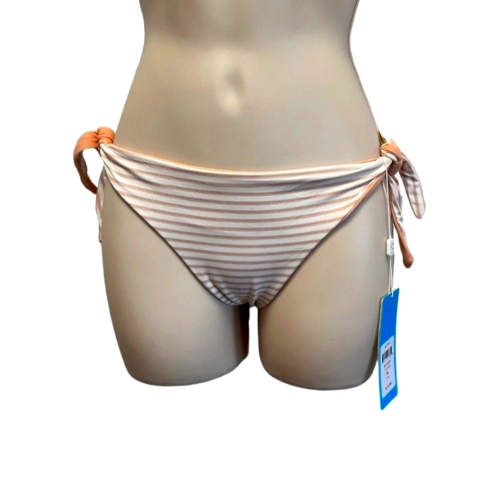 Beach Bunny Sutton Side Tie Bikini Bottoms NWT $110 XL Peach White Silver Stripe